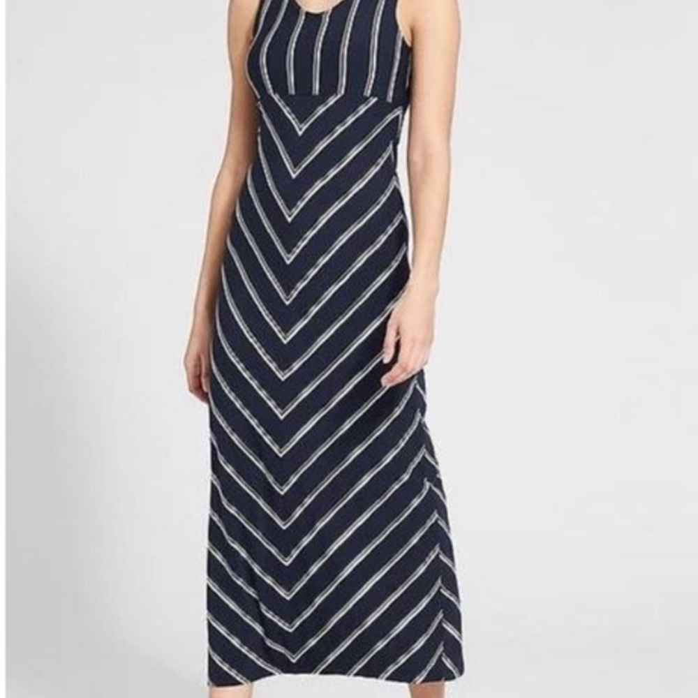 Athleta Santorini Maxi Dress | Navy/White Chevron | Large | Excellent Condition